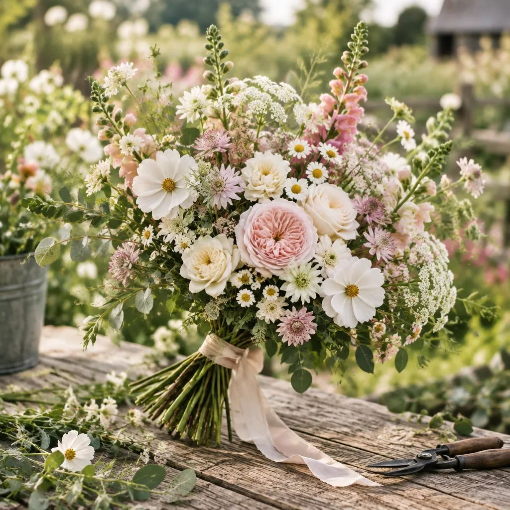 A freshly gathered seasonal British flower bouquet