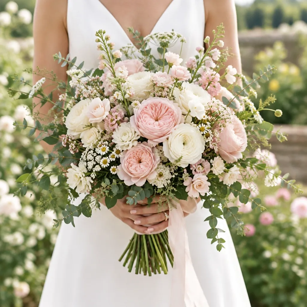 Hand-tied blush and ivory wedding bouquet